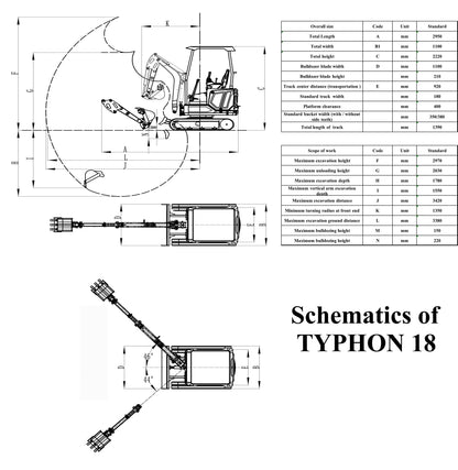 TYPHON 18 FLEX 1.8 Ton Mini Excavator USA