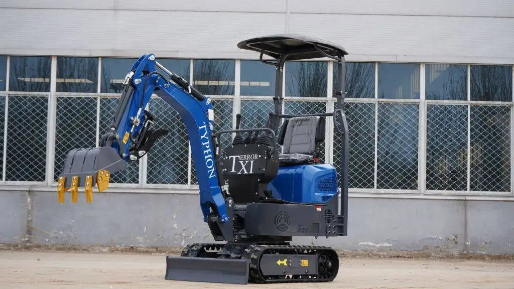 TYPHON TERROR XI STORM Mini Excavator – 1.1 Ton Trench Digger with Boom Swing, Hydraulic Thumb Clip, Bucket