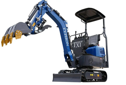 TYPHON TERROR XI STORM Mini Excavator – 1.1 Ton Trench Digger with Boom Swing, Hydraulic Thumb Clip, Bucket